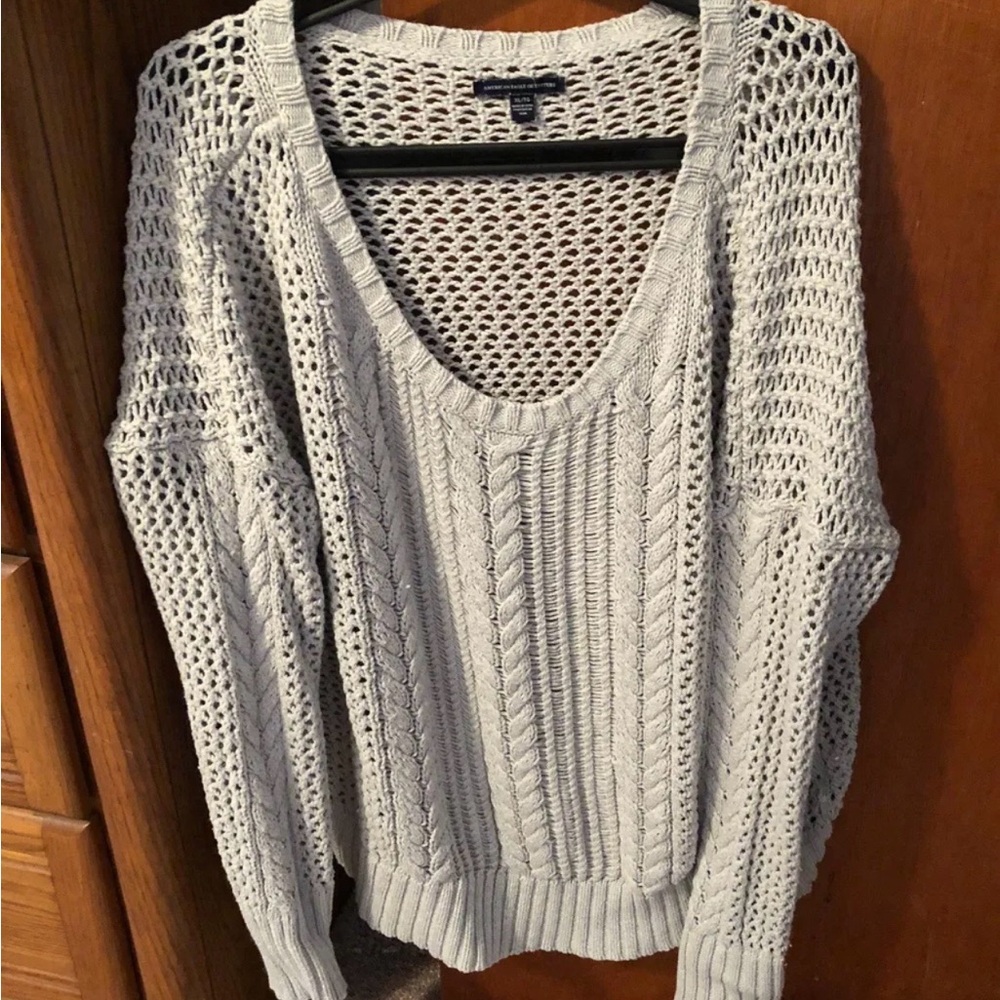 American Eagle Outfitters Light Gray V-Neck Sweater